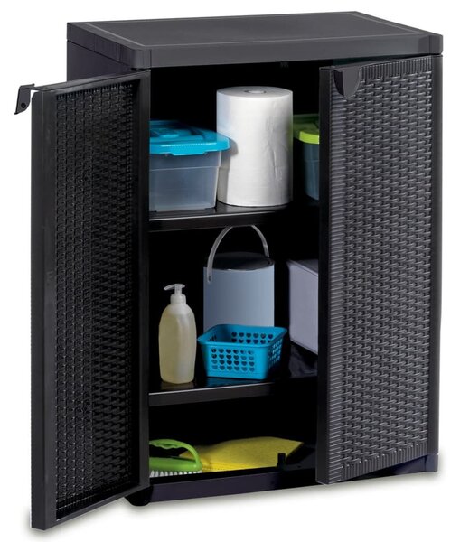 Fekete PP rattan kerti tárolószekrény 65 x 45 x 88 cm