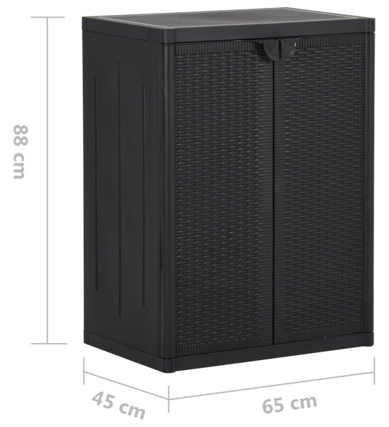 Fekete PP rattan kerti tárolószekrény 65 x 45 x 88 cm