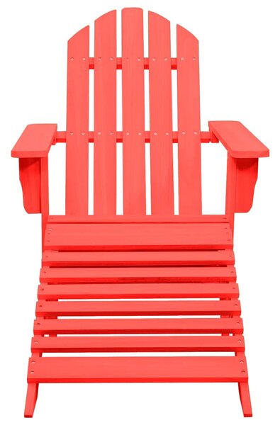 Piros tömör fenyőfa kerti Adirondack szék zsámollyal