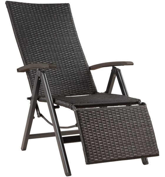 Tectake 404575 összecsukható rattan szék alumínium kerettel és lábtartóval - fekete