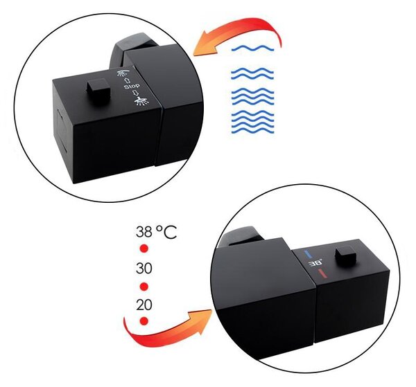 Erga Therm, falra szerelhető termosztatikus zuhanycsaptelep 150mm, fekete matt, ERG-YKA-BW.GB-THERM-BLK