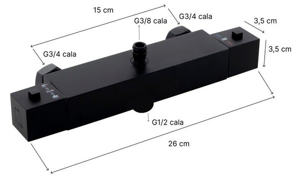 Erga Therm, falra szerelhető termosztatikus zuhanycsaptelep 150mm, fekete matt, ERG-YKA-BW.GB-THERM-BLK