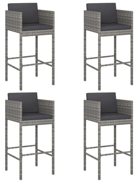 4 db szürke polyrattan bárszék párnával