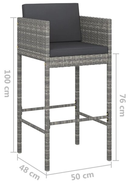 4 db szürke polyrattan bárszék párnával