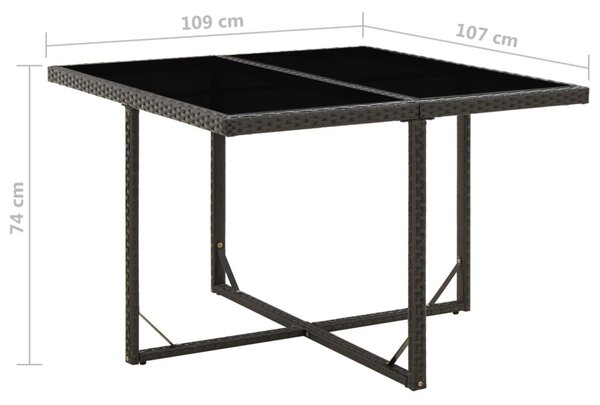Fekete polyrattan és üveg kerti asztal 109 x 107 x 74 cm