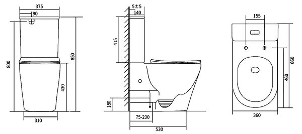 Sapho Sapho, DARIO RIMLESS WC kombinált csésze ciszternával, alsó/hátsó hulladék, fehér, PC106V