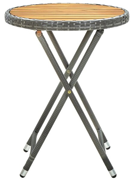 Szürke polyrattan és tömör akácfa teázóasztal 60 cm