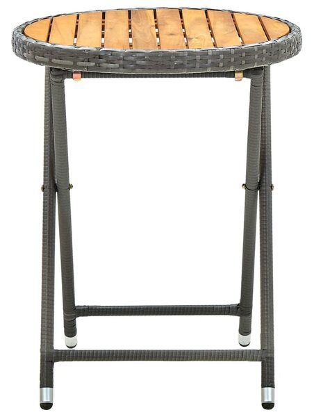 Szürke polyrattan és tömör akácfa teázóasztal 60 cm