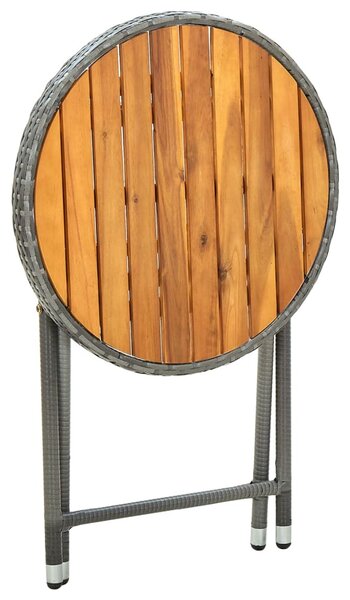 Szürke polyrattan és tömör akácfa teázóasztal 60 cm