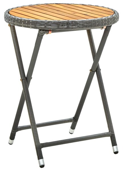 Szürke polyrattan és tömör akácfa teázóasztal 60 cm