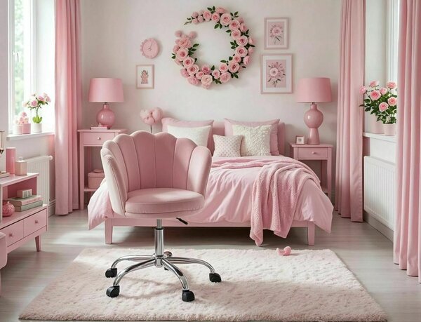 Rose Velvet Kagylós Forgószék Antik Rózsaszín Bársony Króm