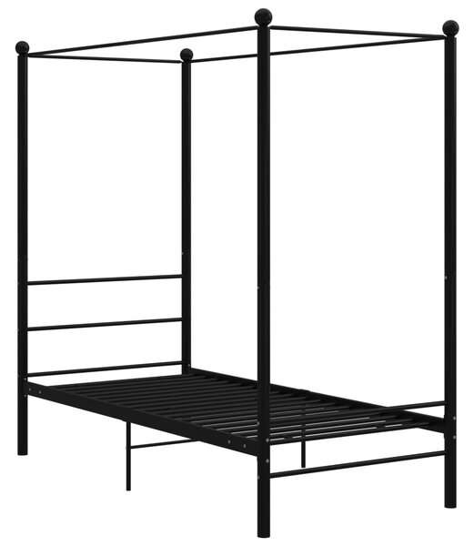 Fekete fém baldachinos ágykeret 90 x 200 cm