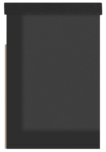 Magasfényű fekete cipőtároló pad párnával 80 x 30 x 47 cm
