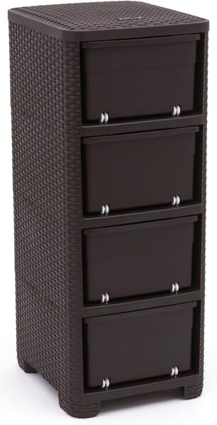 Sötétbarna műanyag magas fürdőszoba szekrény 33x79 cm Rattan – Curver