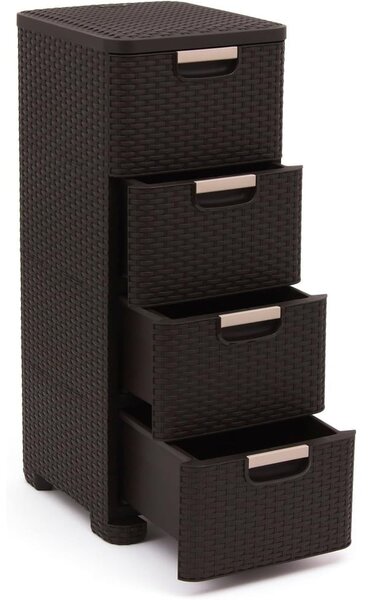 Sötétbarna műanyag magas fürdőszoba szekrény 33x79 cm Rattan – Curver