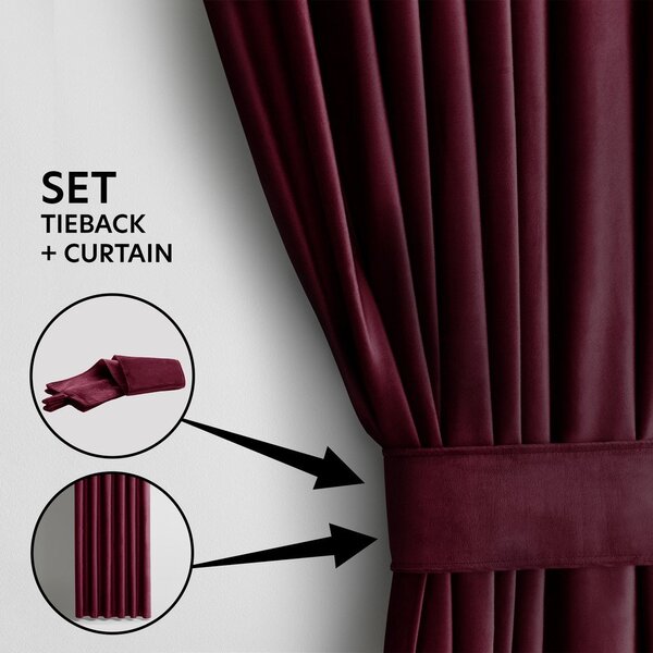 Borvörös bársony dimout (részleges sötétítő) függöny 140x245 cm Pleat – Restilo