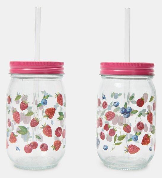 Sinsay - Gyümölcsmintás poharak fedővel és szívószállal 2 pack - többszínű