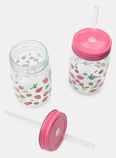 Sinsay - Gyümölcsmintás poharak fedővel és szívószállal 2 pack - többszínű