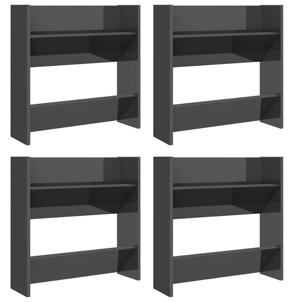 4 db magasfényű szürke szerelt fa fali cipősszekrény 60x18x60cm