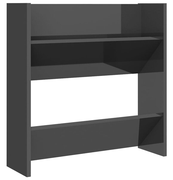 Magasfényű szürke szerelt fa fali cipősszekrény 60 x 18 x 60 cm