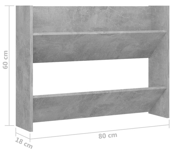 Betonszürke szerelt fa fali cipősszekrény 80 x 18 x 60 cm