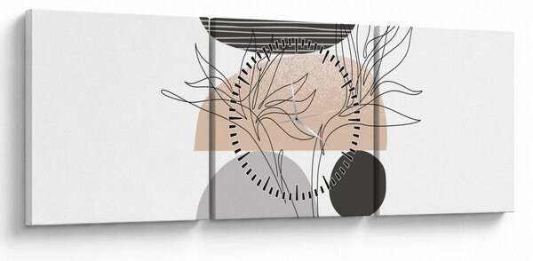 Kép - Vonal művészet virágok N⁰2 (órával) (90x30 cm)
