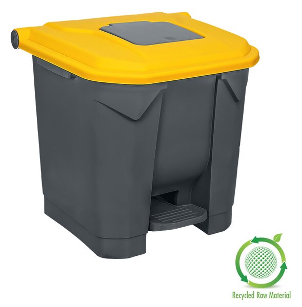 Szelektív hulladékgyűjtő konténer, műanyag, pedálos, antracit/sárga, 30L