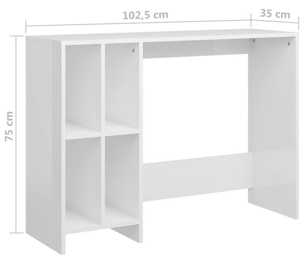 Magasfényű fehér szerelt fa laptopasztal 102,5 x 35 x 75 cm