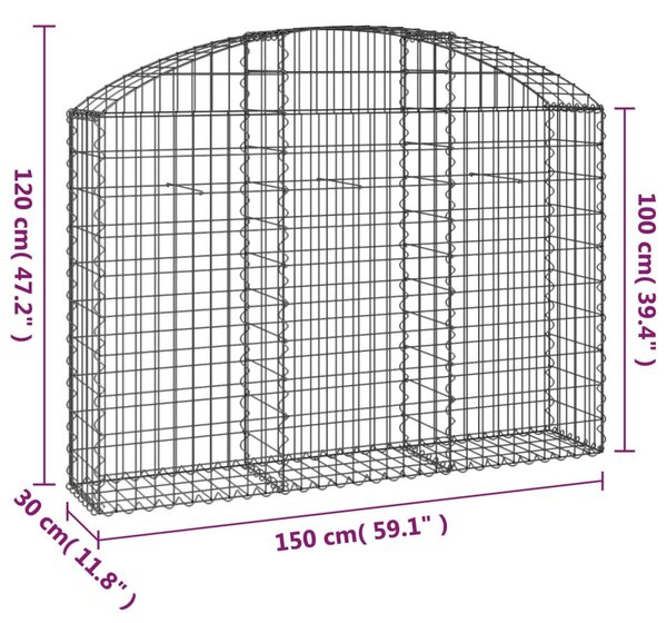 Íves horganyzott vas gabion kosár 150x30x100/120 cm