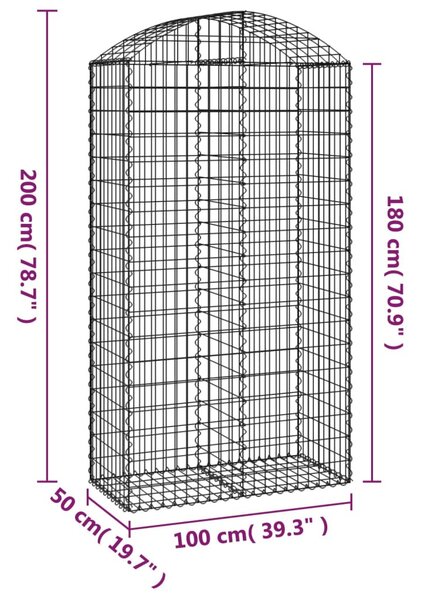 Íves horganyzott vas gabion kosár 100x50x180/200 cm
