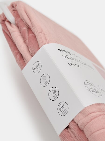 Sinsay - Bársony függöny szalaggal dombornyomott mintával - pasztellpink