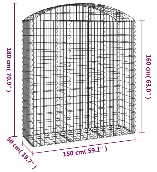 Íves horganyzott vas gabion kosár 150x50x160/180 cm