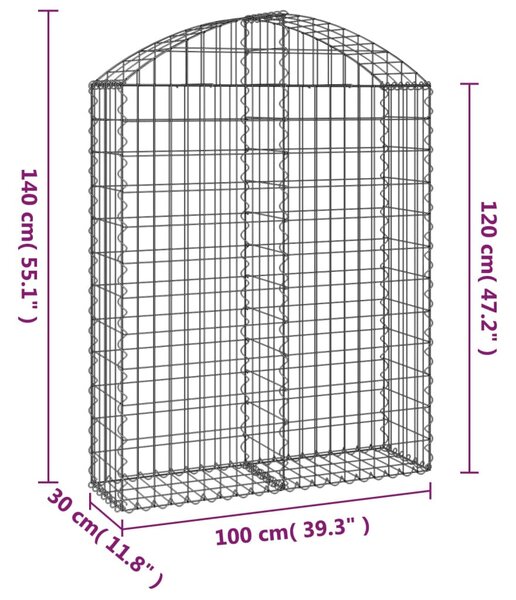 Íves horganyzott vas gabion kosár 100x30x120/140 cm