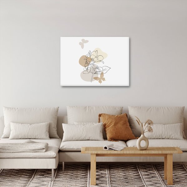 Kép - Bézs virágok pillangóval N⁰1 (70x50 cm)