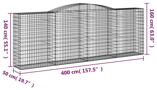 Íves horganyzott vas gabion kosár 400x50x140/160 cm