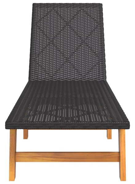 2 db fekete és barna polyrattan és tömör akácfa napozóágy