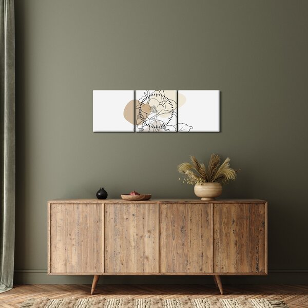 Kép - Bézs virágok pillangóval N⁰1 (órával) (90x30 cm)