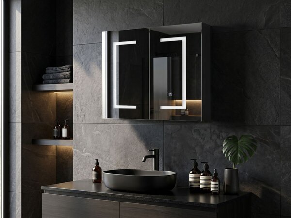 Fürdőszobai tükrös faliszekrény LED MAZARREDO 60 cm 60 cm Fekete
