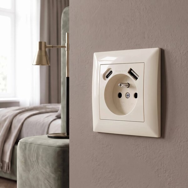 Egyszeres földelt aljzat + USB-A USB-C OSTE JNH004-G Beige