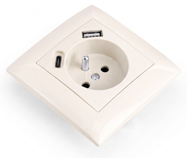Egyszeres földelt aljzat + USB-A USB-C OSTE JNH004-G Beige