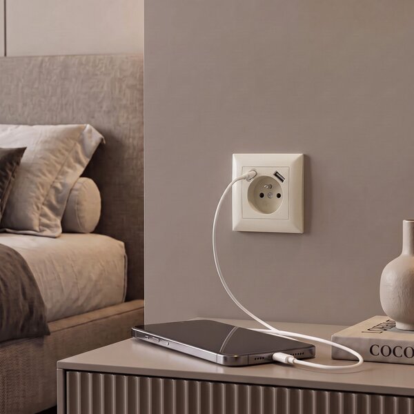 Egyszeres földelt aljzat + USB-A USB-C OSTE JNH004-G Beige