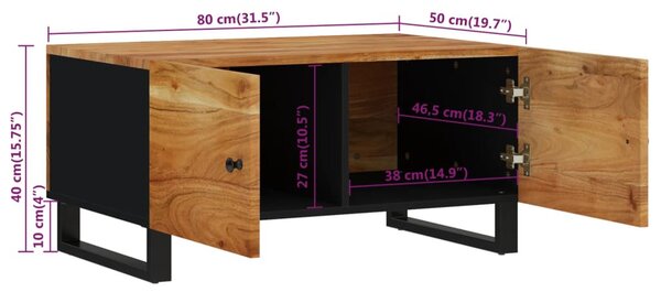 Tömör akácfa és szerelt fa dohányzóasztal 80 x 50 x 40 cm