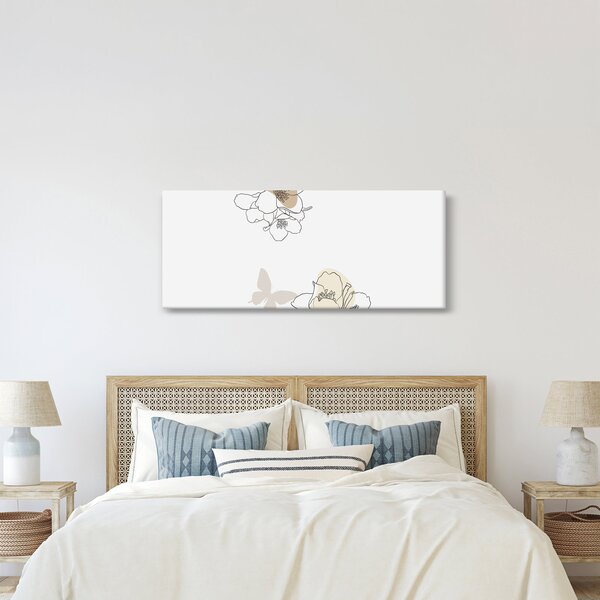 Kép - Bézs virágok pillangóval N⁰2 (120x50 cm)