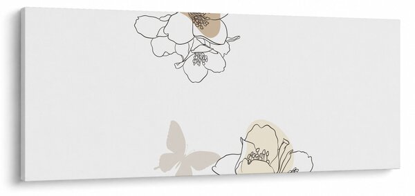 Kép - Bézs virágok pillangóval N⁰2 (120x50 cm)
