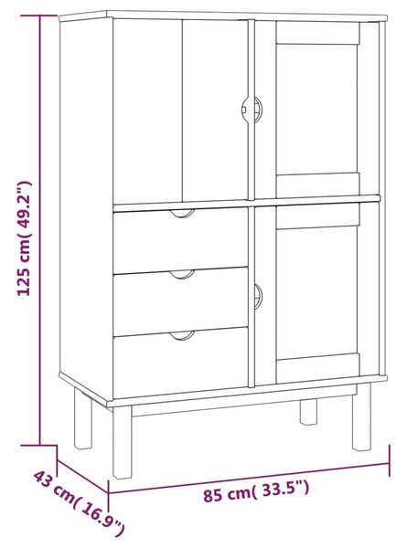 OTTA tömör fenyőfa magasszekrény 85 x 43 x 125 cm