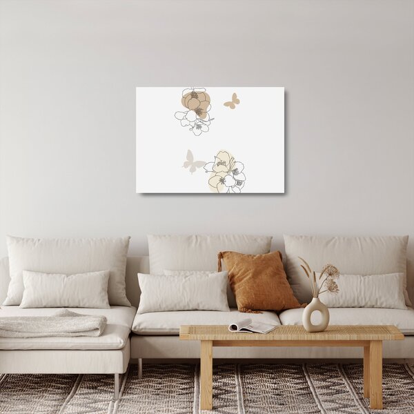 Üveg kép - Bézs virágok pillangóval N⁰2 (70x50 cm)