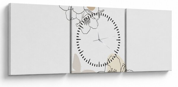 Kép - Bézs virágok pillangóval N⁰2 (órával) (90x30 cm)