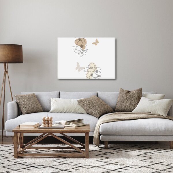 Kép - Bézs virágok pillangóval N⁰2 (70x50 cm)