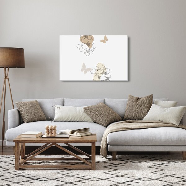 Kép - Bézs virágok pillangóval N⁰2 (90x60 cm)