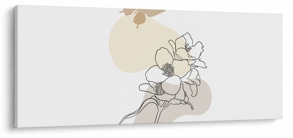 Kép - Bézs virágok pillangóval N⁰3 (120x50 cm)
